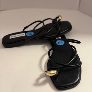 Steve Madden Black and Gold Strappy Sandals Size 6.5